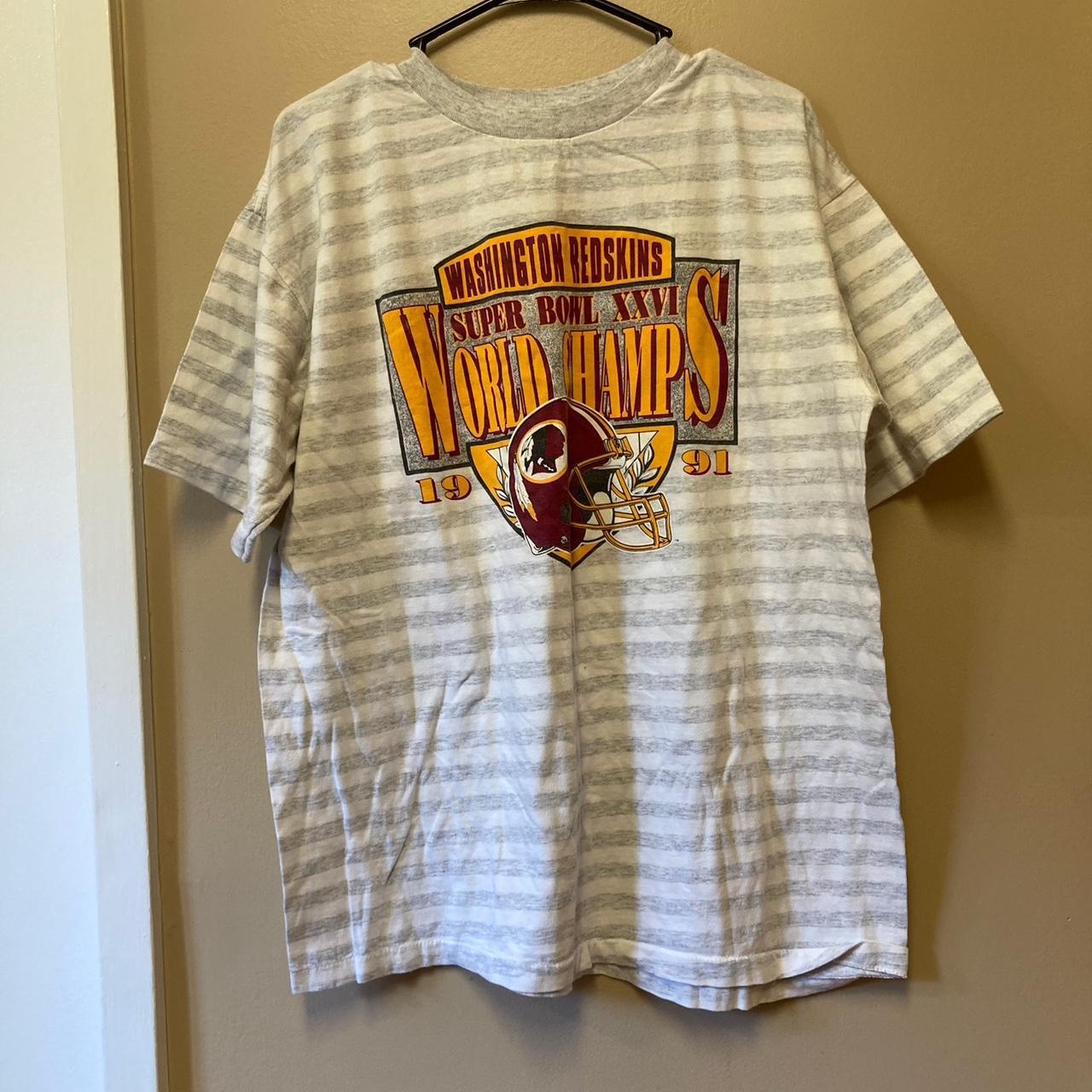 1991 Washington Red Skins Super Bowl Striped T-Shirt