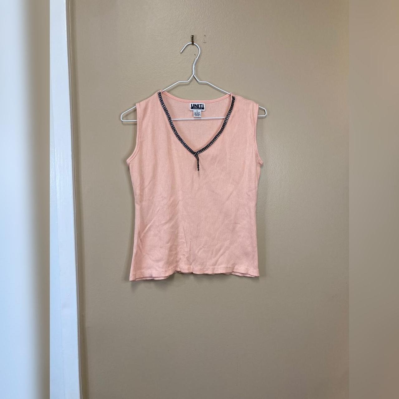 Uniti Pink Ribbed Tank Top with Rhinestone Neckline