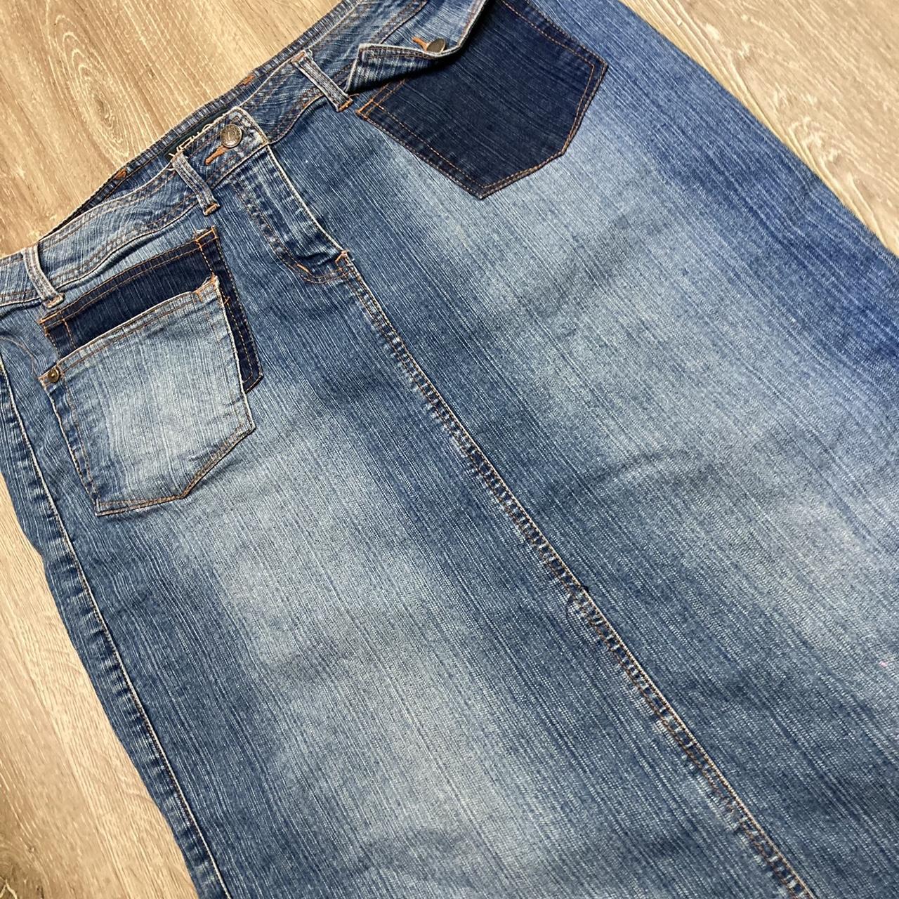 Vezucci Maxi Denim Skirt with Asymmetrical Pockets