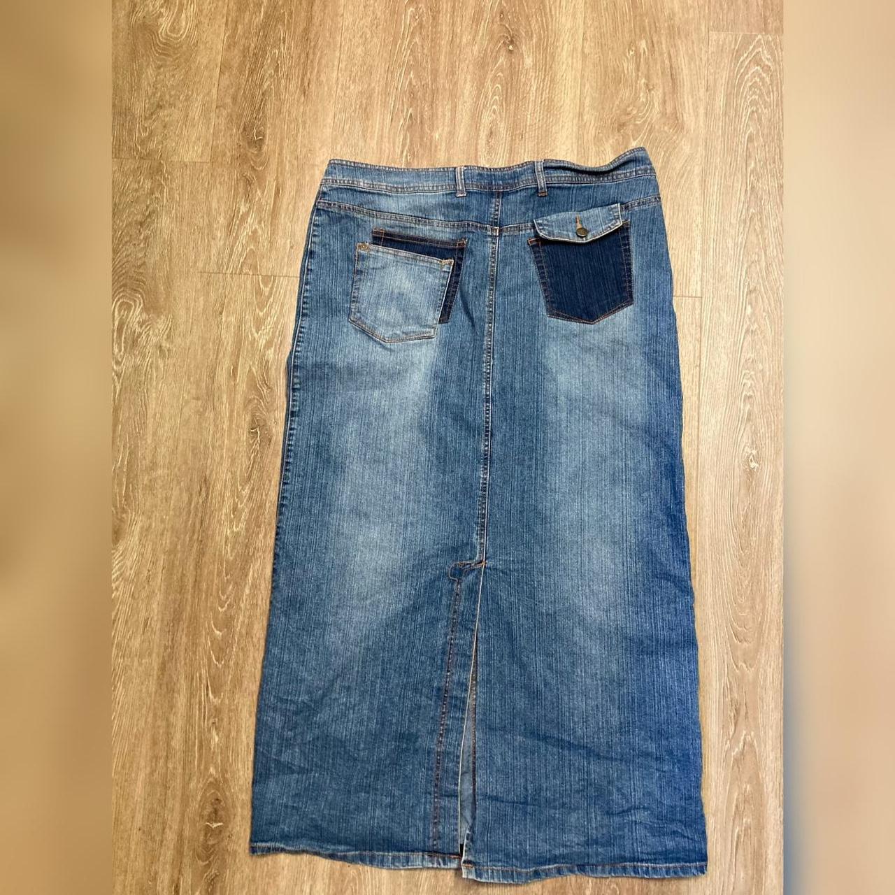 Vezucci Maxi Denim Skirt with Asymmetrical Pockets