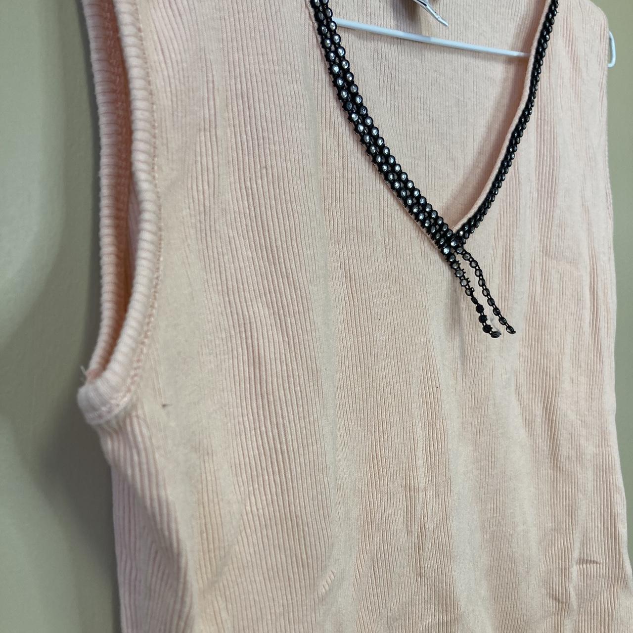 Uniti Pink Ribbed Tank Top with Rhinestone Neckline