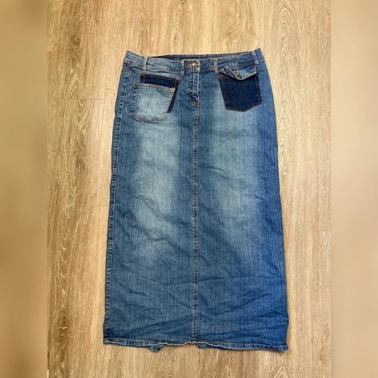 Vezucci Maxi Denim Skirt with Asymmetrical Pockets