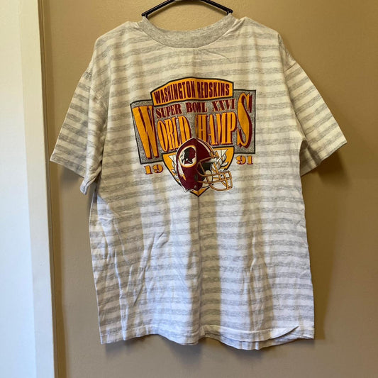 1991 Washington Red Skins Super Bowl Striped T-Shirt