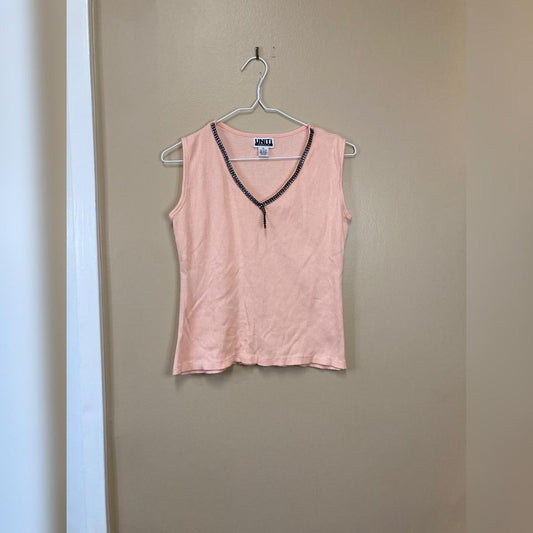 Uniti Pink Ribbed Tank Top with Rhinestone Neckline